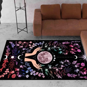 Astrology Moon Rug, Night Rug, Bohemian Rug, Starry Night, Tarot Art Decor, Moon Themed Rug, Moon Tarot Rug, Moon Rug,