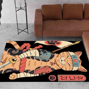 Japanese Cat Rug, Anime Rugs, Fantastic Rugs, Japanese Rug, Colorful Rug, Kitchen Rug, Modern Rug, Bedroom Rugs, Area Rug, Anime Cat Rug,1 image 4