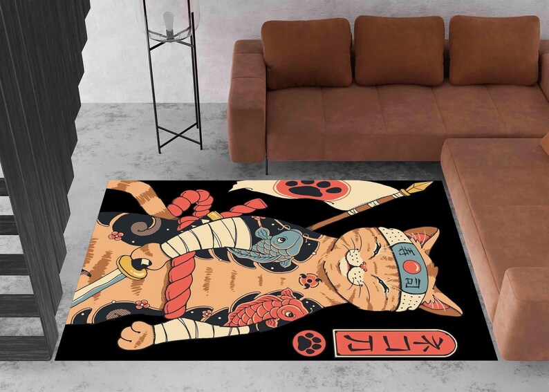 Japanese Cat Rug, Anime Rugs, Fantastic Rugs, Japanese Rug, Colorful Rug, Kitchen Rug, Modern Rug, Bedroom Rugs, Area Rug, Anime Cat Rug,1 image 4