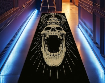 Screaming Skull Runner Rug – Gothic Skeleton Hallway Carpet – Dark Horror Art Floor Decor for Halloween and Alternative Homes