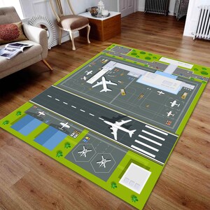 Airport Map Playmat, Runway Rug, Kids Play Rug, Kids Room Decor, Child Room Decor, Playhouse Rug, Kids Playmat image 3