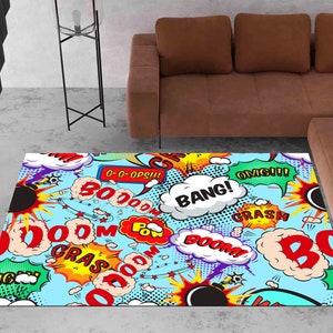 Pop Art Rug, Comic Graffiti Rug, Boom Art Rug, Modern Art Decor, Large Rug, Print Living Room Rug Art Decor