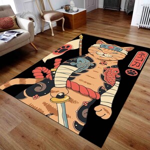 Japanese Cat Rug, Anime Rugs, Fantastic Rugs, Japanese Rug, Colorful Rug, Kitchen Rug, Modern Rug, Bedroom Rugs, Area Rug, Anime Cat Rug,1 image 2