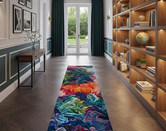 Colorful Runner Design Rug, Abstract Runner Rug, Colorful Rug, Corridor Rug, Hallway Rug , Washable and Non Slip Rug