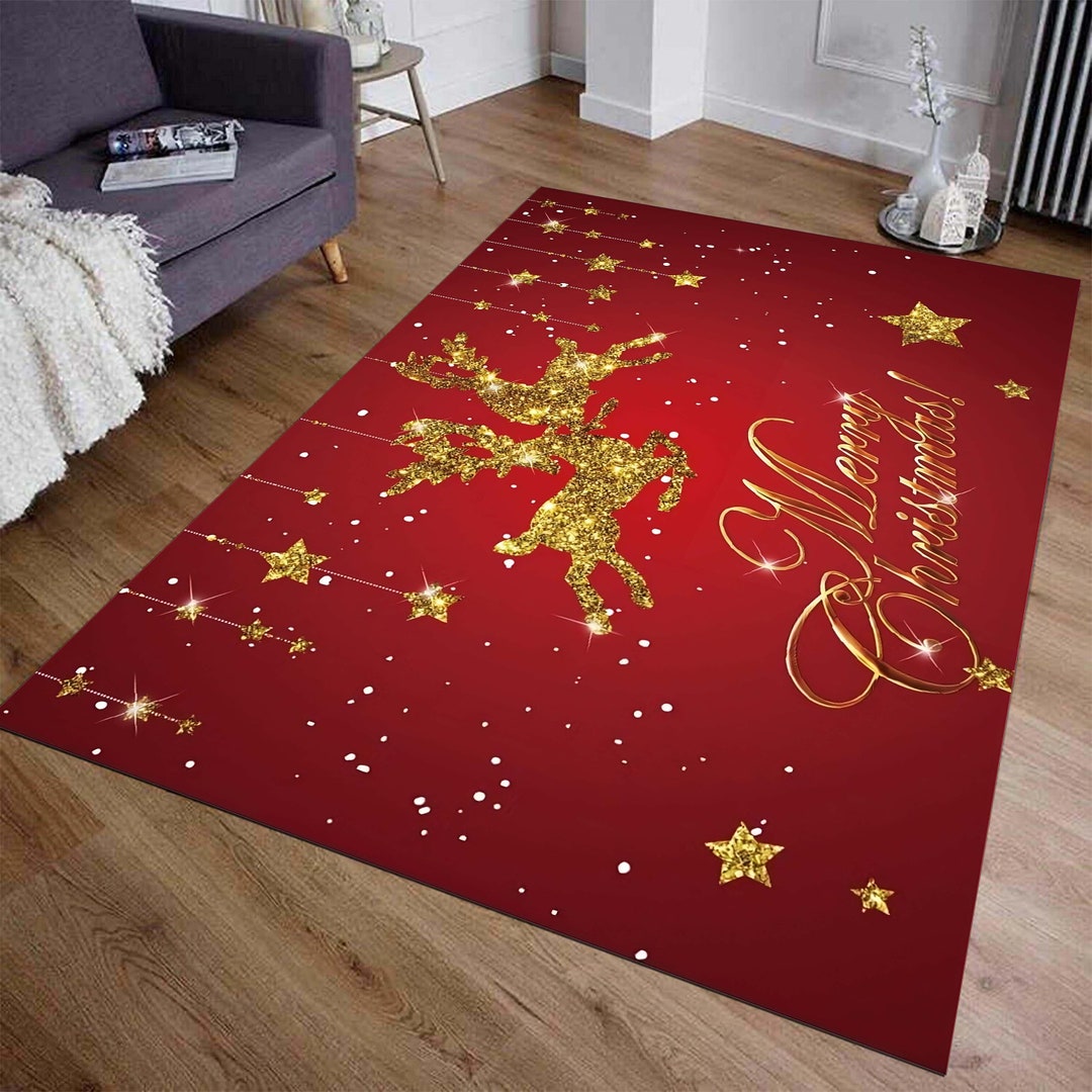 Red Merry Christmas Rug, Christmas Gifts Rug, Holiday Aesthetic Xmas
