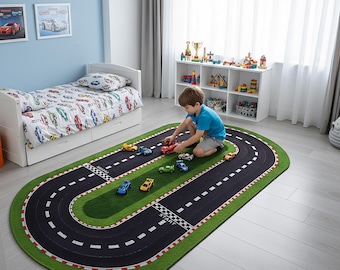 Alfombra de pista de carreras, alfombra de pista de carreras, línea de salida, línea de meta, alfombra de carretera de carreras, alfombra de coche de carreras, alfombra para habitación infantil, regalo de cumpleaños para niños, alfombra para habitación de niño