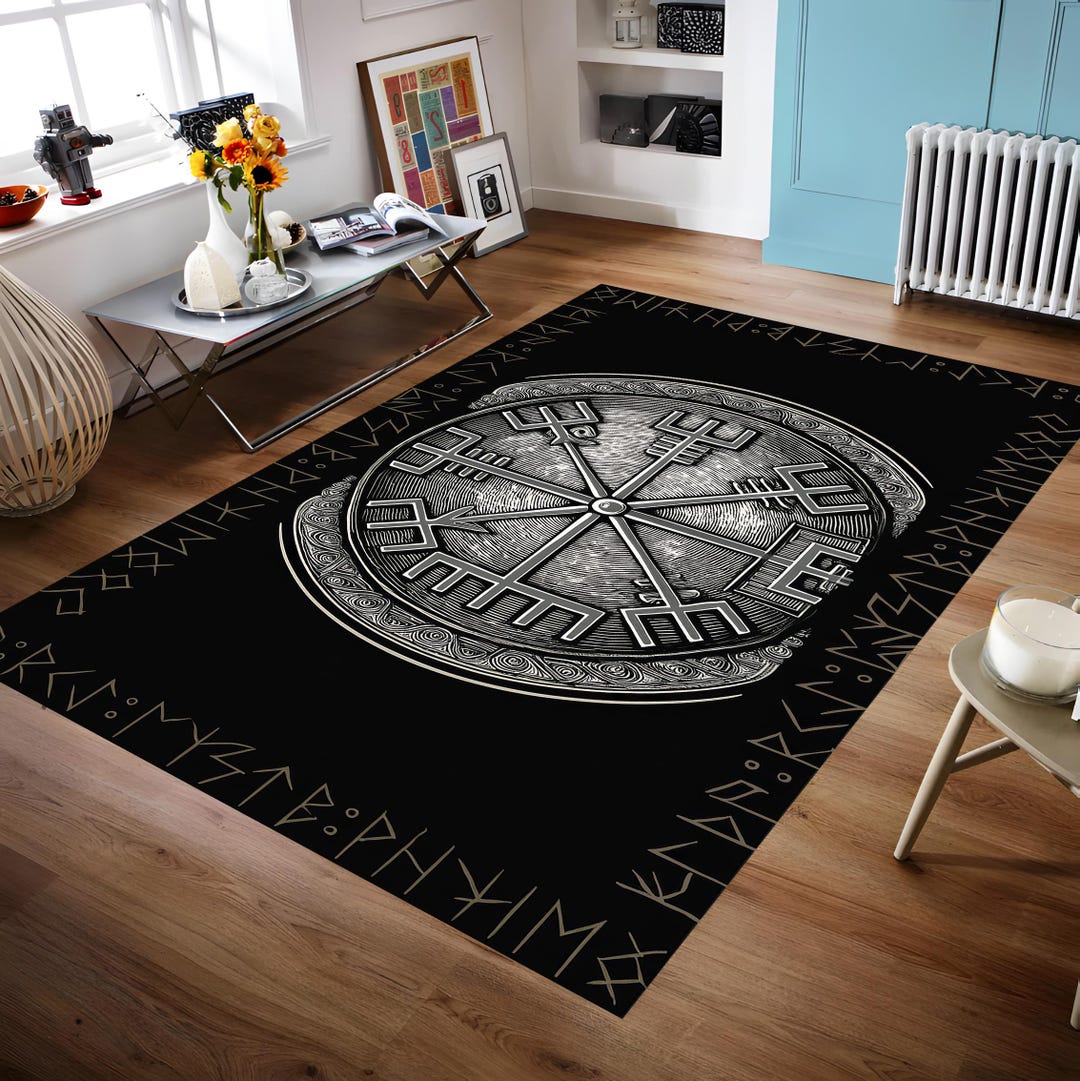 Vegvisir Viking Navigation Compass, Vegvisir Shield Rune Symbol Rug ...