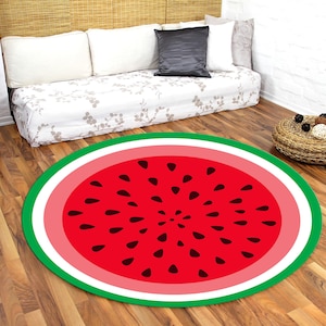 Watermeloentapijt, rond keukentapijt, fruitdecor, schattig speelkleed, kinderkamertapijt, housewarmingcadeau