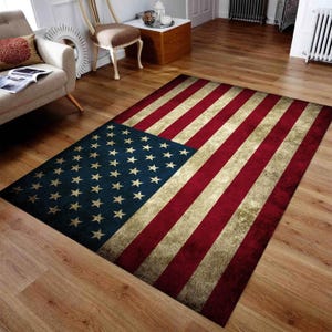 Alfombra con bandera de EE. UU., alfombra americana, moderna, para sala de estar, personalizada, antideslizante, para interior, regalo de inauguración. imagen 3