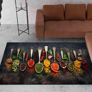Kitchen Spices Rug, Design Kitchen Rug, Decorative Kitchen Rug, Spices Kitchen Rug, Spoon-Spice, Kitchen Floor Mat, Pepper Rug