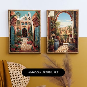 Moroccan Art Set of 2 Gallery Art Set Colorful Moroccan City Print Marrakech Art Instant Download Living Room Kitchen Decor