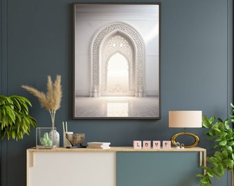 Boho Moroccan Lace Door Art Digital Print Oriental Bohemian White Architecture Download Decor Elegance Charm