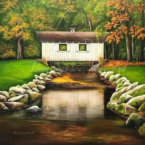 Original Oil Painting, Painting of Covered Bridge, Nature Home Decor, Country Club at Sapphire Valley, Rustic Wall Art, Cabin Decor