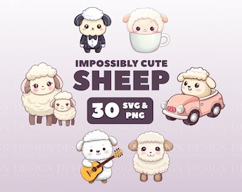 Cute Sheep Clipart Stickers | Kawaii digital stickers | Scrapbooking, invitations, cards, planners | PNG | Cute funny sheep