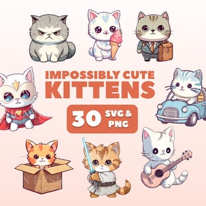 Cute Kitten Clipart Stickers | Kawaii digital stickers | Scrapbooking, invitations, cards, planners | PNG SVG | funny | Cute baby animals