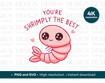 Shrimply o melhor | Imagem digital engraçada e trocadilho - sublimação | Camarão fofo e engraçado - imprima em qualquer coisa | Cartões, canecas, cadernos, sublimação