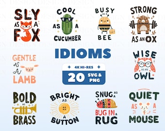 Niedliche Sprüche, Idiome | Digitaler Download SVG, PNG - Niedliche Illustrationen für Wandkunst, Tassen, Karten