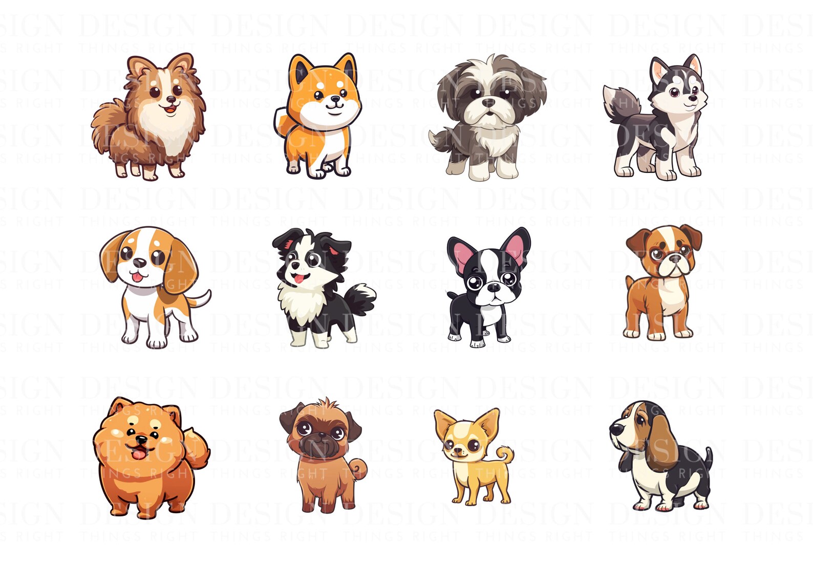 Cute Dog Breeds Clipart Stickers | Kawaii Digital Stickers ...