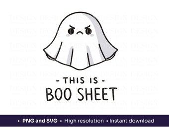 Lustiger Halloween-Geist SVG - horizontal | Das ist Boo Sheet | Süßes, lustiges Gespenst - Druck auf alles | Tragetaschen, Tassen, Notizbücher
