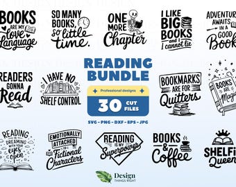 Lesen SVG PNG Bündel | 30 Zitate über Buchliebhaber | Lesen ist meine Superkraft | Lustiges Buch | Bibliothek Liebhaber Cricut Dateien