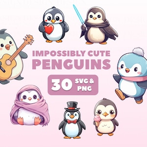 Süßer Pinguin Clipart | Kawaii digitale Aufkleber | PNG SVG | Scrapbooking, Einladungen, Karten, Planer