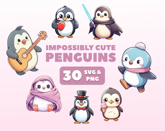 Cute Penguin Clipart | Kawaii digital stickers | PNG SVG |  Scrapbooking, invitations, cards, planners