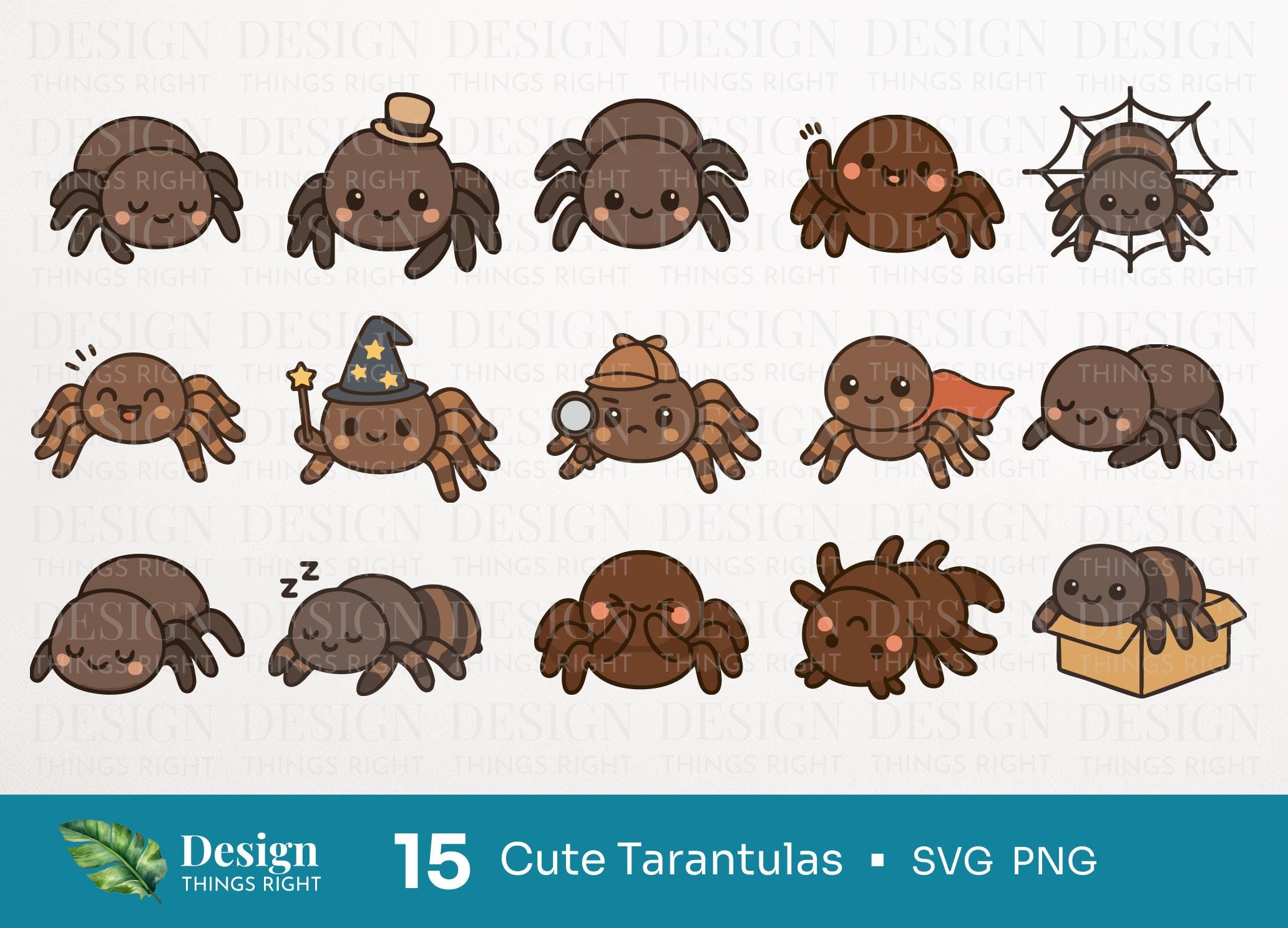 Cute Tarantulas Clipart Bundle SVG PNG 15 Funny Spider Clipart Set 