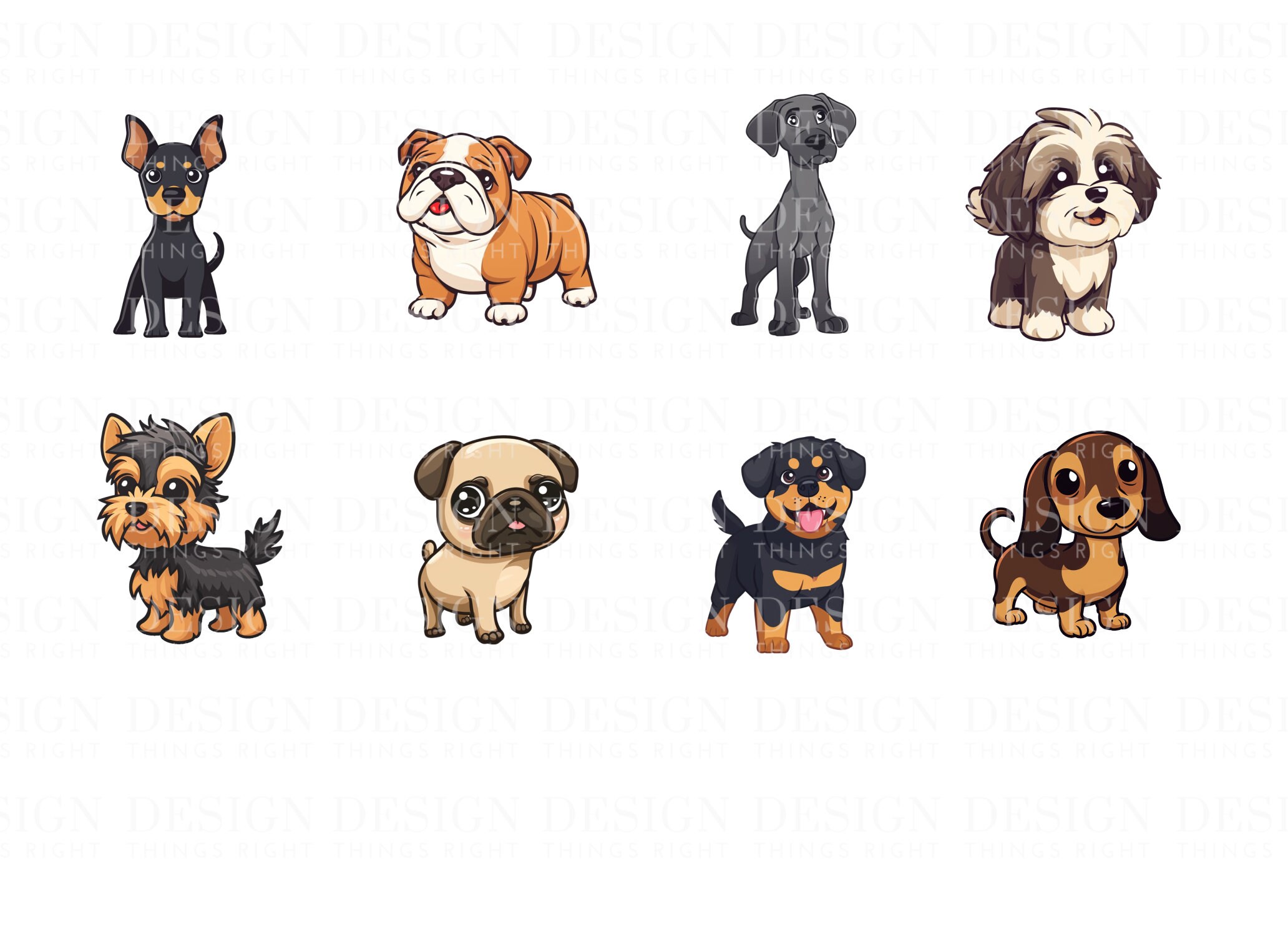 Cute Dog Breeds Clipart Stickers Kawaii Digital Stickers Scrapbooking ...