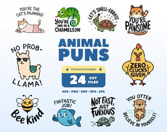 Animal Puns SVG Bundle - Niedliche Cartoon Tier Zitate für Cricut, Silhouette, Aufbügeln, Sublimation & DIY Crafts