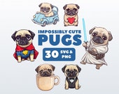 Cute Pug Clipart Stickers | Kawaii digital stickers | Scrapbooking, invitations, cards, planners | PNG | Cute funny dogs