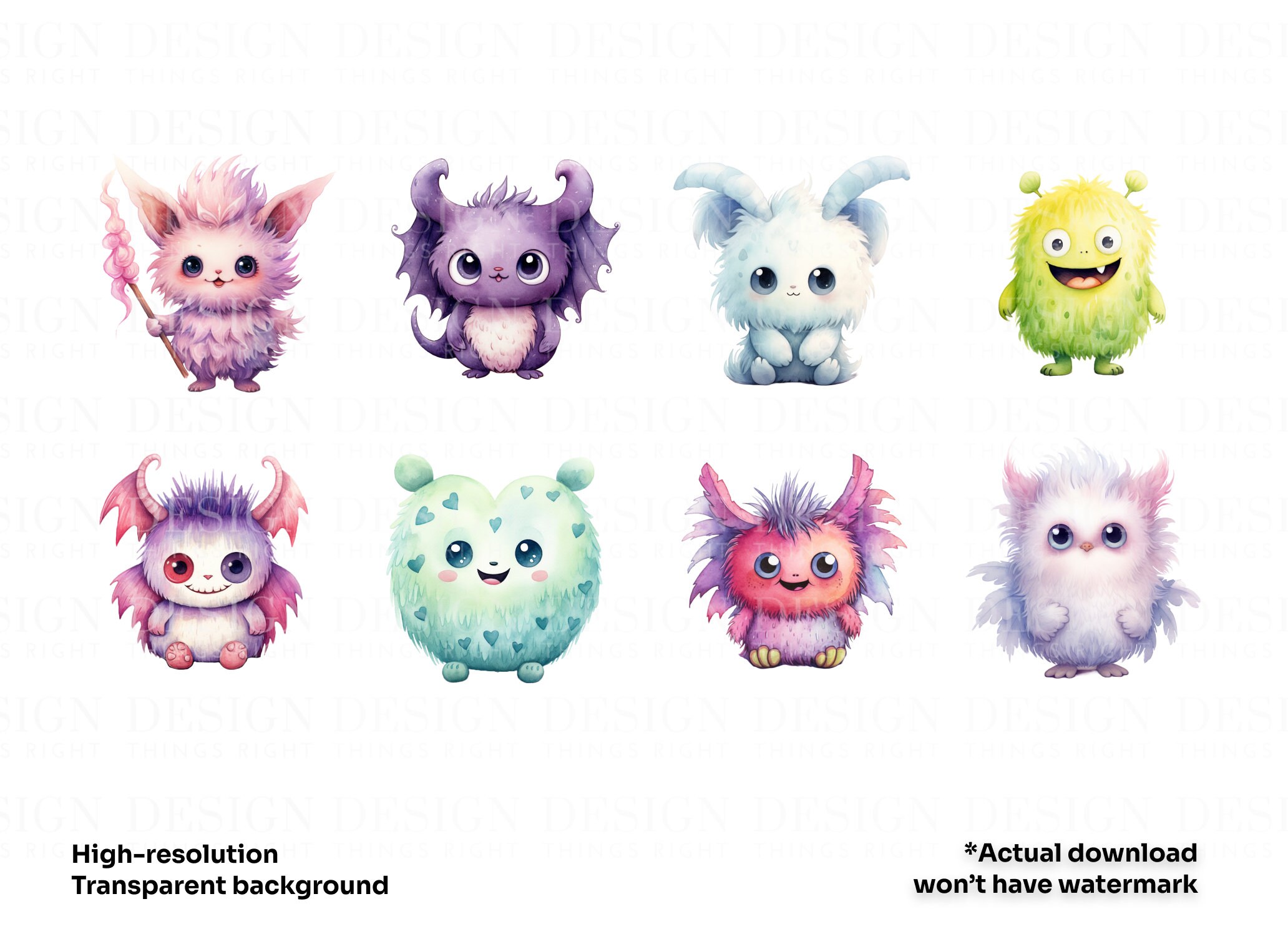 Cute Monster Clipart Stickers | Kawaii Digital Stickers | Scrapbooking ...