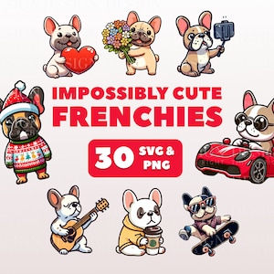 Niedliche Französische Bulldogge Clipart Aufkleber | Kawaii digitale Aufkleber | Scrapbooking, Einladungen, Karten, Planer | PNG | Süße lustige Hunde