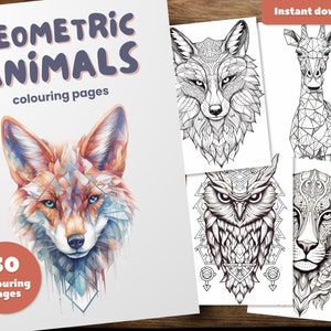 Geometric Animals Colouring Book: Printable 30 Page Stress-Relief Art for Adults