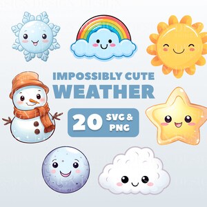 Niedliche Wetter Clipart Aufkleber | Kawaii digitale Aufkleber | Scrapbooking, Einladungen, Karten, Planer | PNG Datei