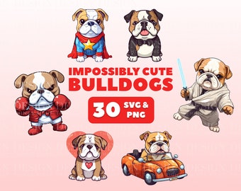 Niedliche Bulldogge Clipart Aufkleber | Kawaii digitale Aufkleber | Scrapbooking, Einladungen, Karten, Planer | PNG | Süße lustige Hunde
