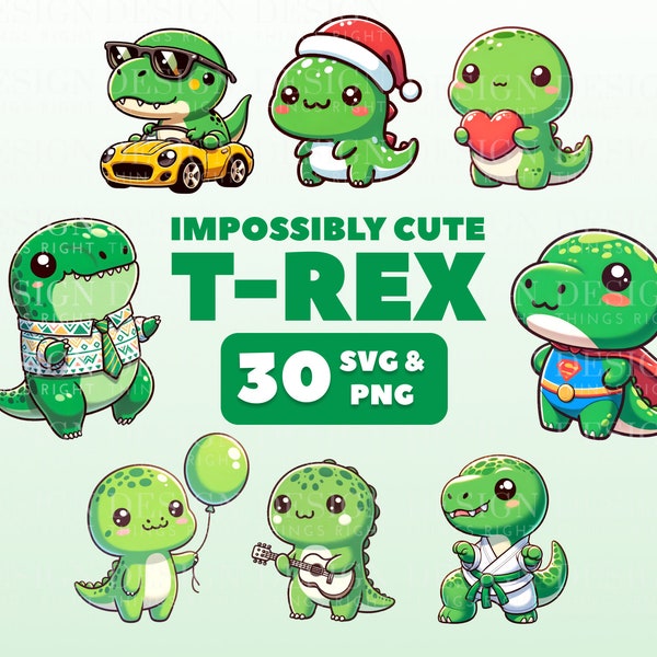 Cute T-Rex Clipart Stickers | Kawaii digital stickers | Scrapbooking, invitations, cards, planners | PNG SVG | Cute funny dinosaurs