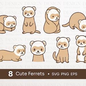 Cute Ferrets Clipart SVG PNG | Hand-Drawn Style Ferret  | Cartoon Ferret Bundle | Ferret Mom Gift | Cricut Files | Small Pet Art