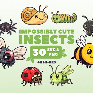 Cute Insect Clipart Stickers | PNG and SVG ~ Kawaii digital stickers | Bee, ladybug, ant, butterfly | Scrapbooking, invitations, cards