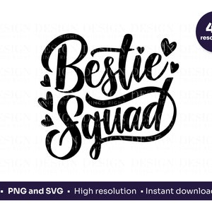Bestie Squad PNG SVG | Ontwerp vriendschapscitaat | Cricut, gesneden bestand, silhouet