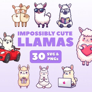 Stickers Clipart Lama mignon | Stickers numériques kawaii | Scrapbooking, invitations, cartes, agendas | PNG | drôle | Adorables bébés animaux