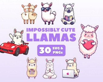Cute Llama Clipart Stickers | Kawaii digital stickers | Scrapbooking, invitations, cards, planners | PNG | funny | Cute baby animals
