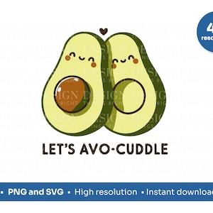 かわいいアボカドのダジャレ | デジタルダウンロード SVG、PNG - カード、バレンタイン、記念日用のかわいい食べ物ダジャレのイラスト