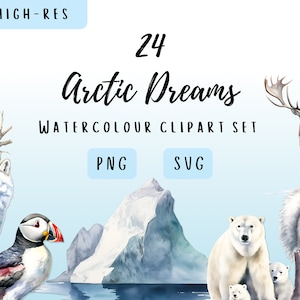 Arctic Dreams Watercolour Clipart Set - Winter Illustrations | PNG & SVG Files - Perfect for DIY Projects, Invitations, Cards