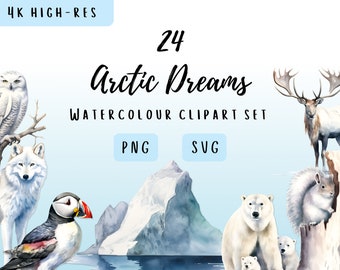 Arctic Dreams Aquarell Clipart Set - Winter Illustrationen | PNG- und SVG-Dateien - Perfekt für DIY-Projekte, Einladungen, Karten