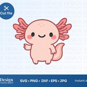 Lindo Ajolote SVG PNG: Clipart de Ajolote Kawaii dibujado a mano para Cricut, Silhouette, vinilos, pegatinas y camisetas