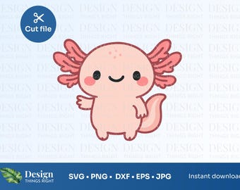 Cute Axolotl SVG PNG – Hand Drawn Style Kawaii Axolotl Clipart for Cricut, Silhouette, Vinyl Crafts, Stickers & T-Shirts
