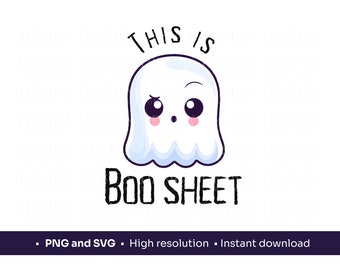 Lustiger Halloween-Geist PNG SVG | Das ist Boo Sheet | Süßes, lustiges Gespenst - Druck auf alles | Tragetaschen, Tassen, Notebooks, Sublimationsdruck