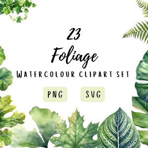 Foliage Watercolor Clipart Set - Plant and Leaf Illustrations - PNG & SVG Files - Perfect for DIY Projects, Invitations, and Wall Art