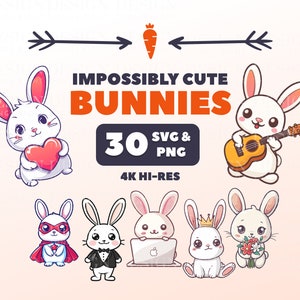 Cute Bunnies Clipart Stickers | Kawaii digital stickers | Scrapbooking, invitations, cards, planners | PNG | Cute funny rabbits