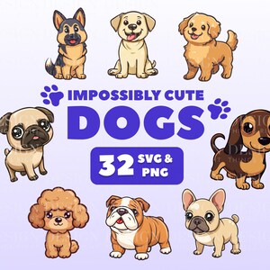 Cute Dog Breeds Clipart Stickers | Kawaii digital stickers | Scrapbooking, invitations, cards, planners | PNG | Cute funny dogs